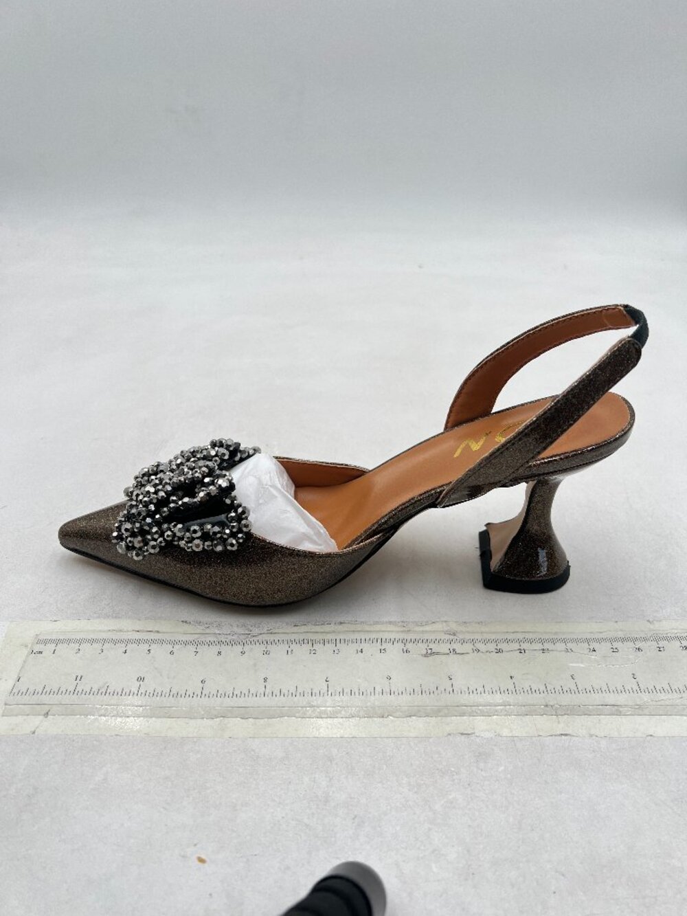 YDN Brown Bowknots Pumps Elastic Backstrap Studded Slingback Slip On Sandals